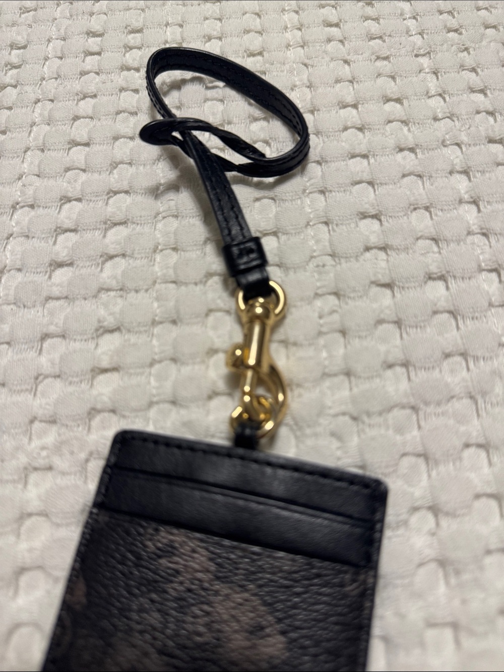 Coach Black Leather Card Holder Lanyard with Gold Hardware - Picture 3 of 3